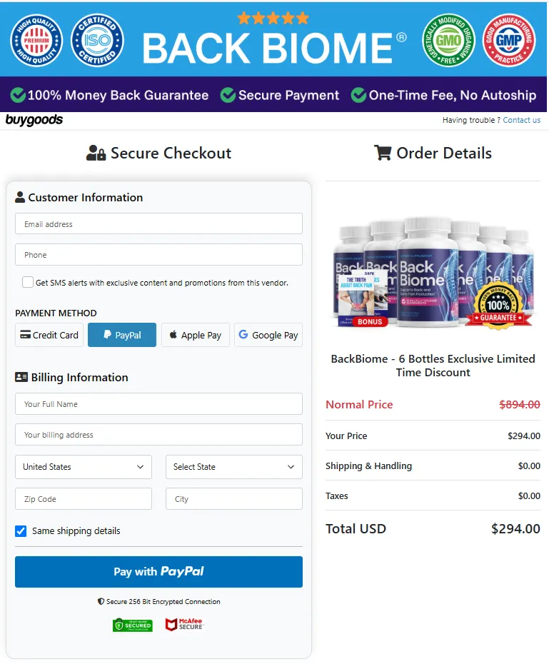 Backbiome Checkout Page